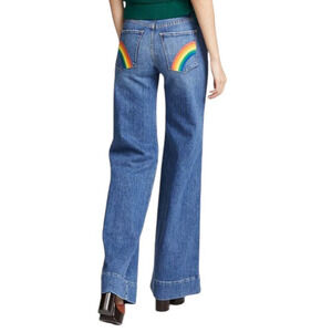 AO.LA by Alice + Olivia High Rise Flare Rainbow Embroidered Jeans Size 29